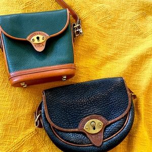 VINTAGE 1990s DOONEY and Bourke 2 purses Green Black leather Bronze Designer